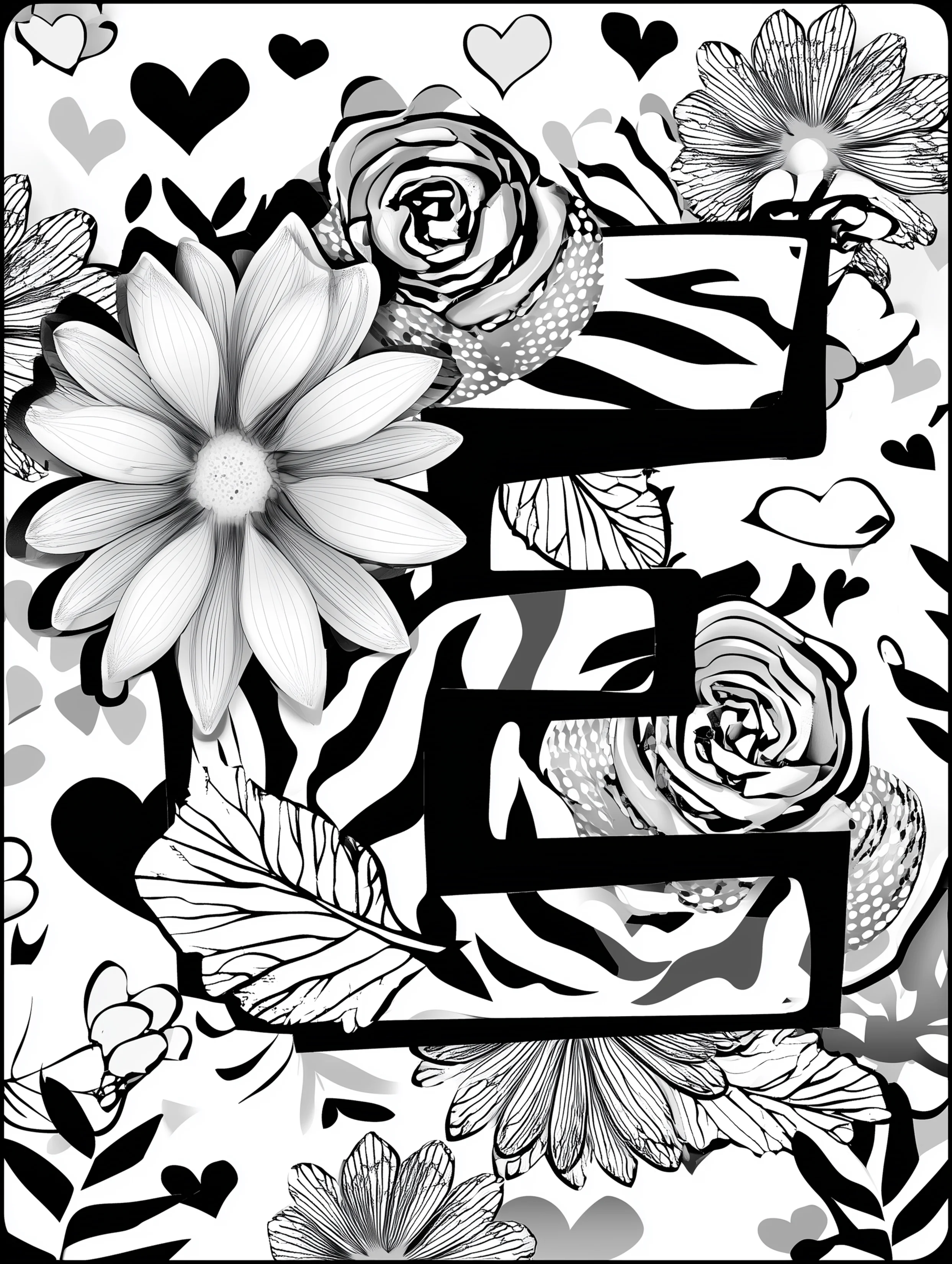 Free printable letter coloring page for adults featuring the letter E